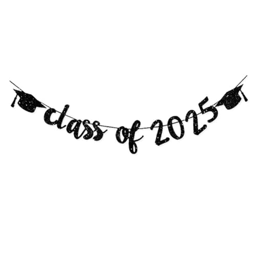 TrlaFy Class of 2025 Graduation Banners Party Decorations, Black Glitter Graduation Banners Garland for Congratulation Graduations Party Supplies, School, Home, Car Decorations - Image 1