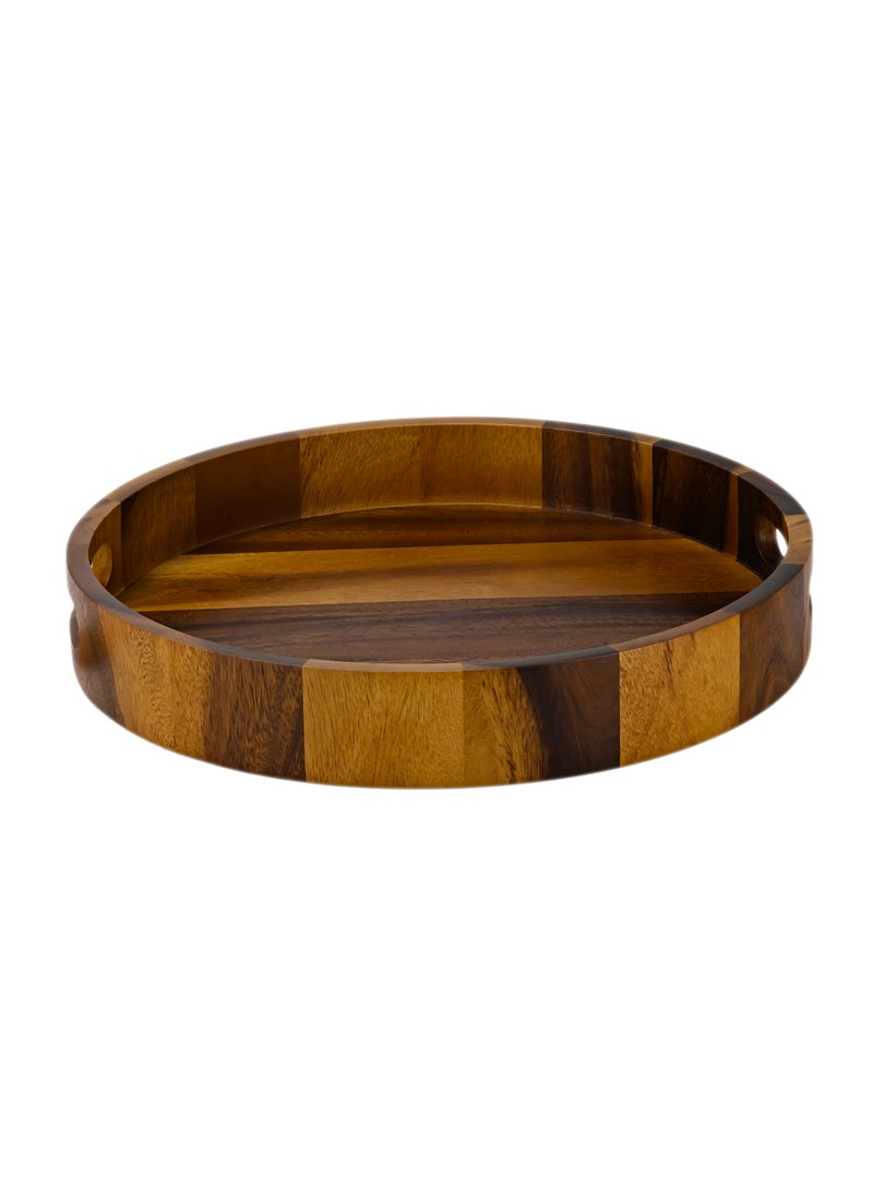 Billi Acacia Wood Serving Round Tray 14 inch - Premium Wooden Round Platter with Handles|Elegant Rustic Serving Tray for Snacks, Drinks, Breakfast & Décor - Image 1