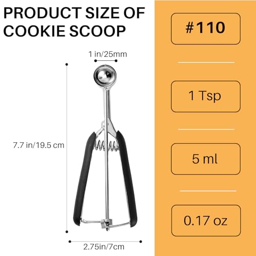 JUNADAEL J Mini Cookie Scoop, 1 Teaspoon Cookie Dough Scoop, Melon Baller Scoops, Mini Ice Cream Scoop, Comfortable Grip, Non-Slip, For Making Cookie Melon Ball Ice Cream Meatball - Image 2