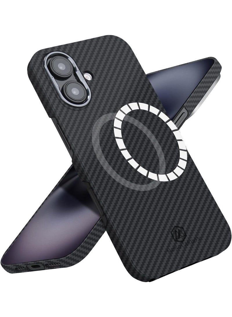MONOCARBON Real Aramid Fiber MagSafe iPhone 16 Case Cover [ULTRA SLIM] Lightweight Anti-Scratch - Matte Black - Image 1