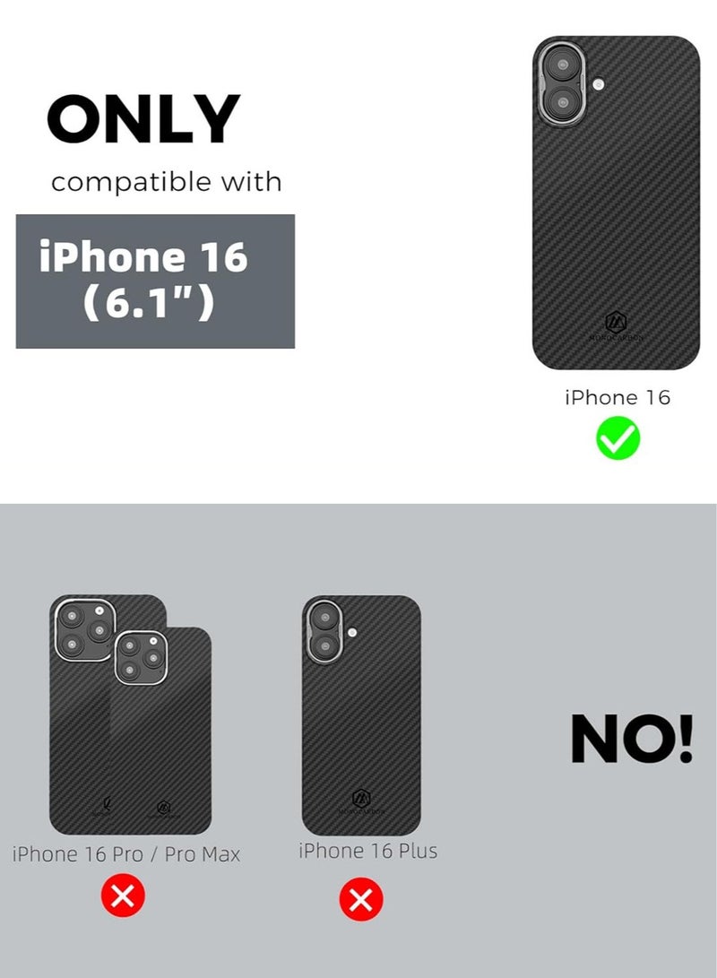 MONOCARBON Real Aramid Fiber MagSafe iPhone 16 Case Cover [ULTRA SLIM] Lightweight Anti-Scratch - Matte Black - Image 2