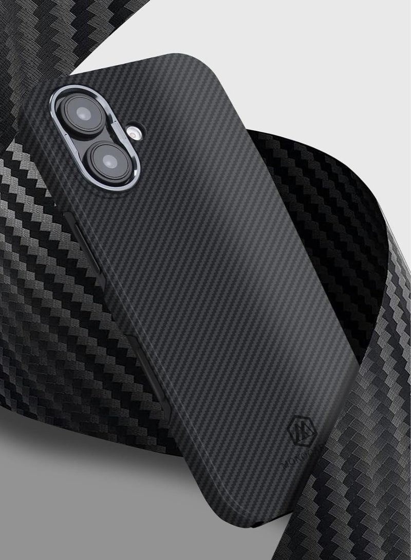 MONOCARBON Real Aramid Fiber MagSafe iPhone 16 Case Cover [ULTRA SLIM] Lightweight Anti-Scratch - Matte Black - Image 3