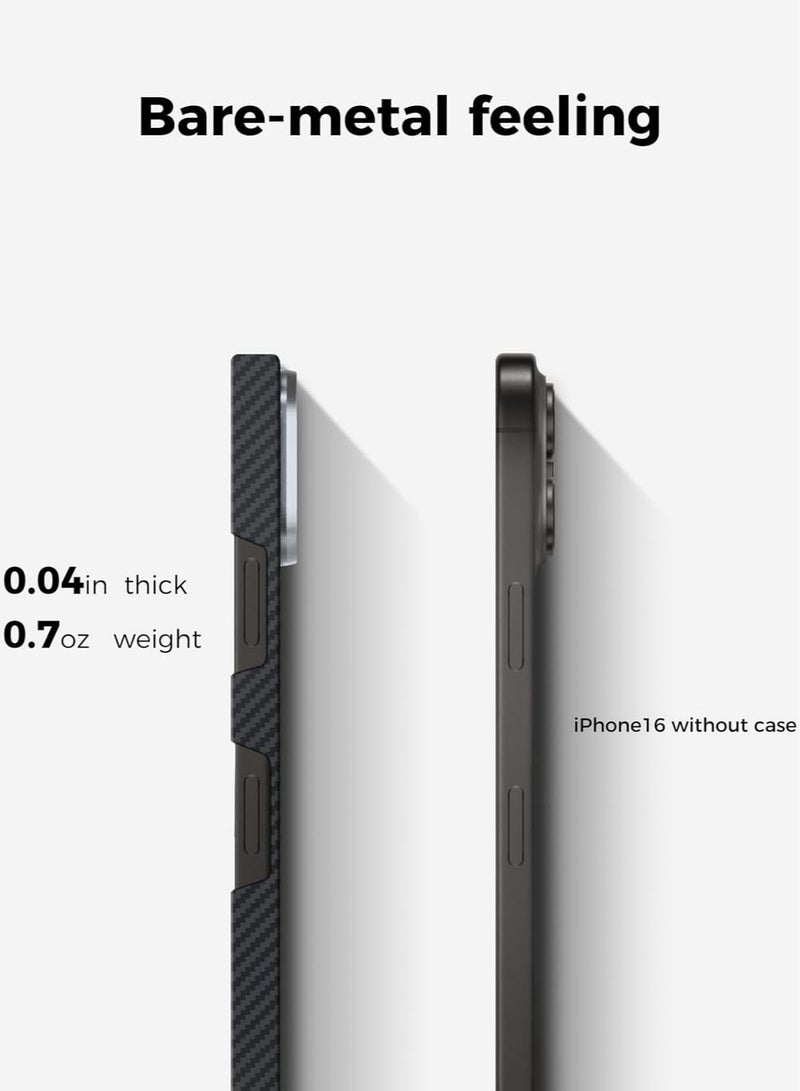 MONOCARBON Real Aramid Fiber MagSafe iPhone 16 Case Cover [ULTRA SLIM] Lightweight Anti-Scratch - Matte Black - Image 5