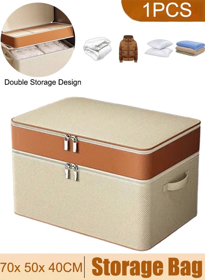 Storage Bins with Zipper Lid,Storage Baskets Boxes Closet Shelf Clothes Organizer Container,For Clothing Blanket Comforters Bed Sheets Pillows And Toys,70*50*40CM - Image 1
