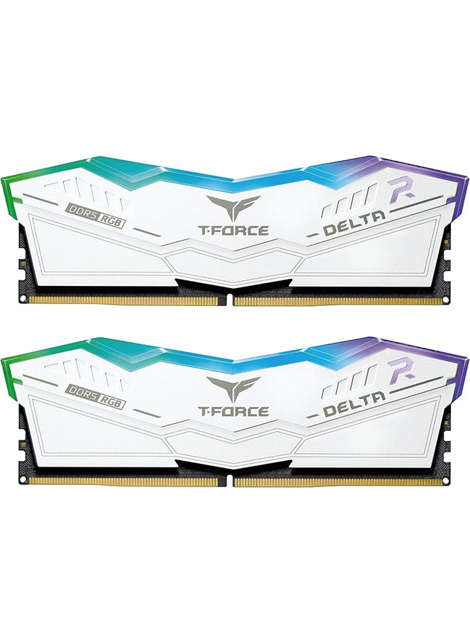 TeamGroup - ذاكرة سطح المكتب T-Force Delta RGB White 64 جيجابايت (2 × 32 جيجابايت) DDR5 6000، وذاكرة الوصول العشوائي PC 288-Pin، و38 CAS Latency، ومجموعة شرائح Intel XMP 3.0، باللون الأبيض | FF3D564G6000HC38ADC01 - Image 1