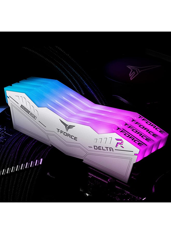 TeamGroup - ذاكرة سطح المكتب T-Force Delta RGB White 64 جيجابايت (2 × 32 جيجابايت) DDR5 6000، وذاكرة الوصول العشوائي PC 288-Pin، و38 CAS Latency، ومجموعة شرائح Intel XMP 3.0، باللون الأبيض | FF3D564G6000HC38ADC01 - Image 1