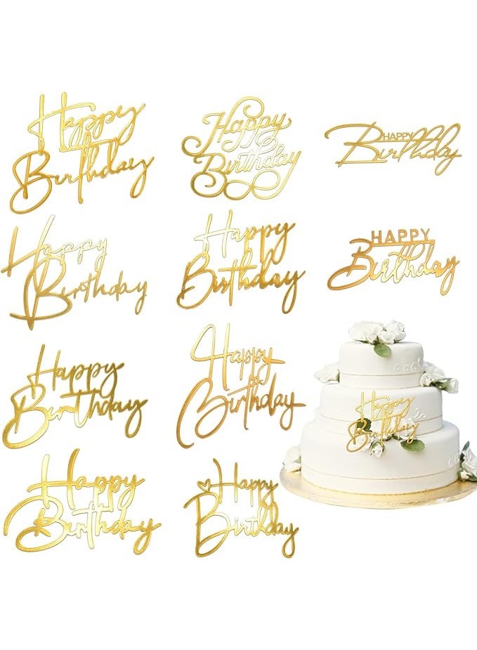 10PCS Gold Happy Birthday Cake Toppers Mirror Acrylic Cake Toppers, Gold Acrylic Birthday Cupcake Toppers for DIY Cake Decor Cake Tools Birthday Party Supplies - Image 2
