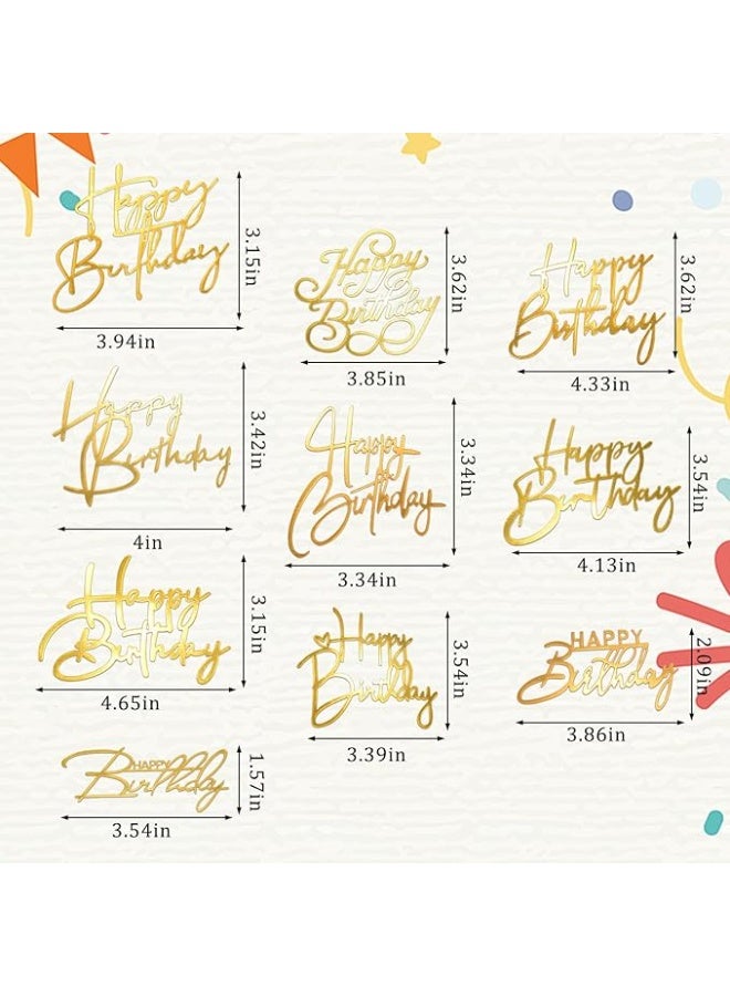 10PCS Gold Happy Birthday Cake Toppers Mirror Acrylic Cake Toppers, Gold Acrylic Birthday Cupcake Toppers for DIY Cake Decor Cake Tools Birthday Party Supplies - Image 3