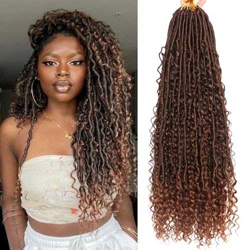 AMUMI Goddess Locs Crochet Hair24 Inch 8 Packs Boho Faux Locs Crochet Hair for Black Women Pre Looped Soft Locs with Curly Ends T30 24 InchPack of 8 - Image 1