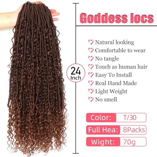 AMUMI Goddess Locs Crochet Hair24 Inch 8 Packs Boho Faux Locs Crochet Hair for Black Women Pre Looped Soft Locs with Curly Ends T30 24 InchPack of 8 - Image 3