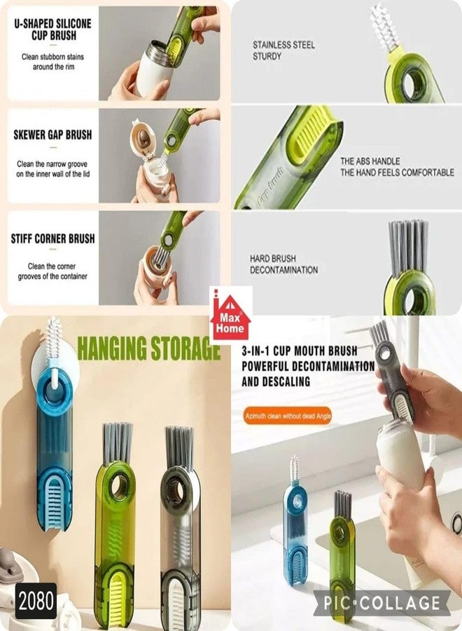 QUIRA 3-in-1 Cup Cleaning Brush with U-Shaped Silicone Head, Stiff Corner Brush, Skewer Gap Brush, Stainless Steel Bristles, Hanging Storage - Image 3