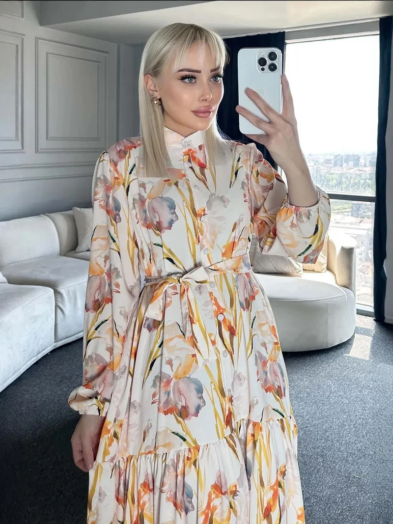 BIG DART BDART Buttoned Crew Neck Maxi Dress with Waistband