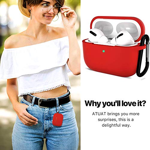 AUGEN Liquid Silicone Shock Proof Cover Compatible with Air-Pods Pro (Gen 1) Protection Carrying Bag Box Cover Case with Steel Hook (Air-Pods Not Included only a Cover/case) (Red) - Image 3