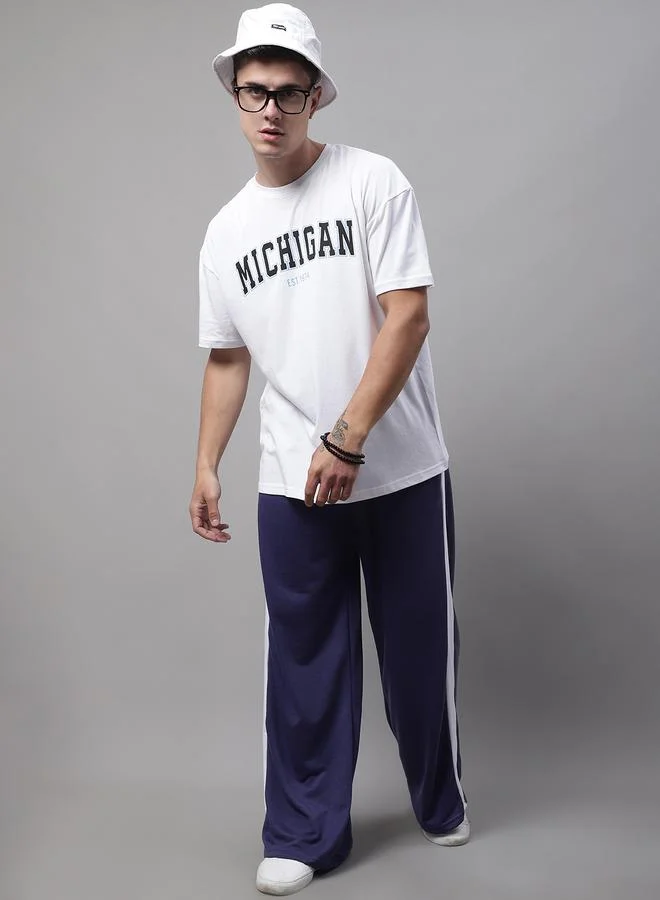 ستايلي Men Purple Side Stripe Wide Leg Joggers By Door74