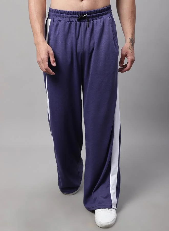 Styli Men Purple Side Stripe Wide Leg Joggers By Door74