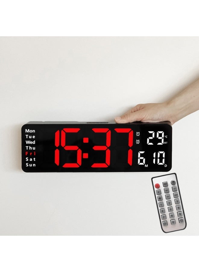 ساعة حائط متعددة الوظائف بقياس 13 بوصة مزودة بشاشة LED كبيرة لغرفة المعيشة – هيكل باللون الأسود وإضاءة حمراء - Image 1