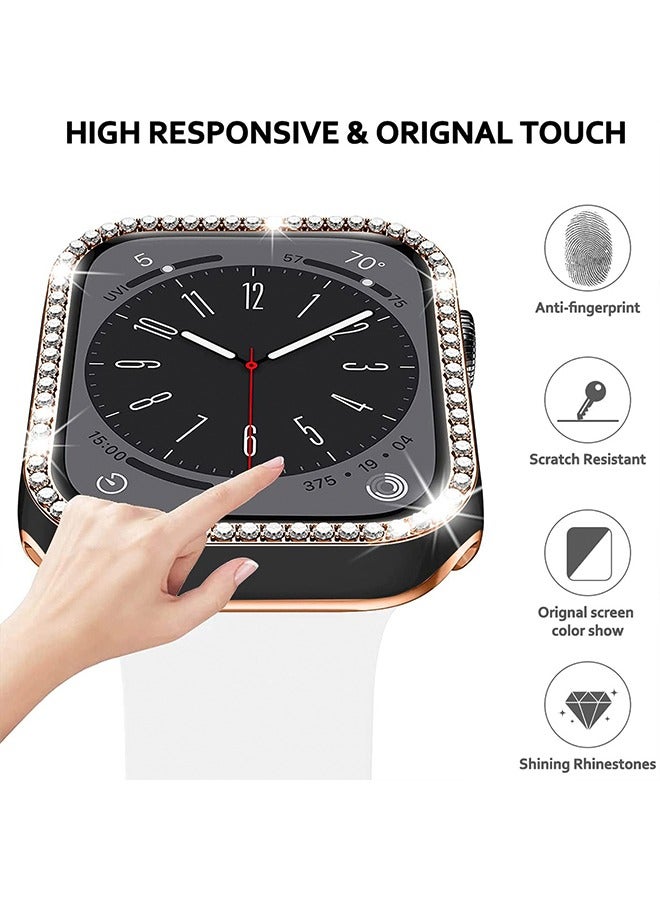 Bling 2 in 1 Waterproof Case Compatible for Apple Watch Series 6 5 4 SE 40mm Screen Protector Edge Diamond Protective Bumper Cover Electroplating Shell Integrated for iWatch Accessories Black/Gold  - Image 2
