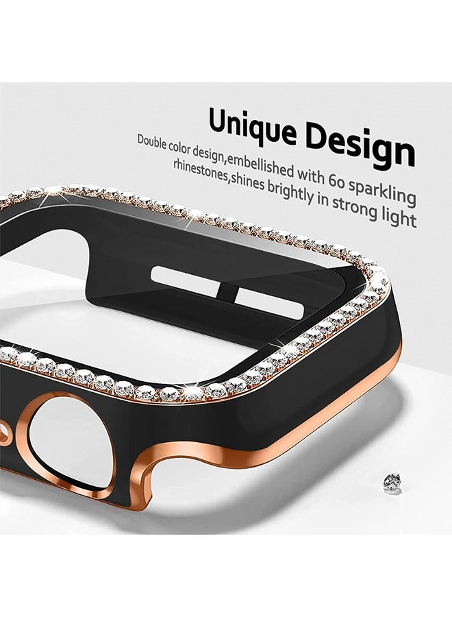 Bling 2 in 1 Waterproof Case Compatible for Apple Watch Series 6 5 4 SE 40mm Screen Protector Edge Diamond Protective Bumper Cover Electroplating Shell Integrated for iWatch Accessories Black/Gold  - Image 3