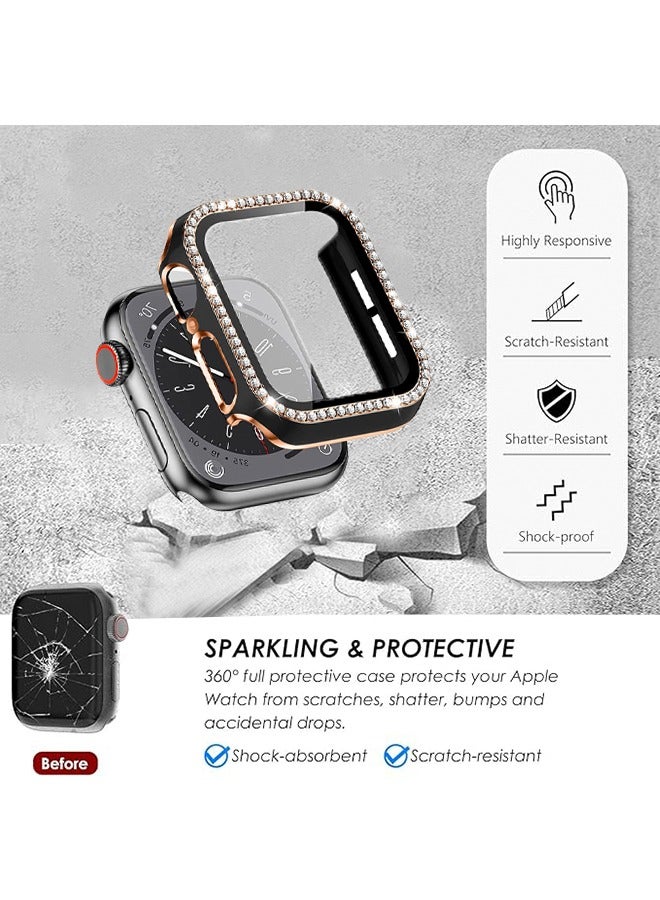 Bling 2 in 1 Waterproof Case Compatible for Apple Watch Series 6 5 4 SE 40mm Screen Protector Edge Diamond Protective Bumper Cover Electroplating Shell Integrated for iWatch Accessories Black/Gold  - Image 4