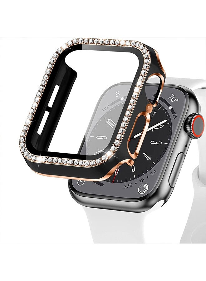 Bling 2 in 1 Waterproof Case Compatible for Apple Watch Series 6 5 4 SE 40mm Screen Protector Edge Diamond Protective Bumper Cover Electroplating Shell Integrated for iWatch Accessories Black/Gold  - Image 1