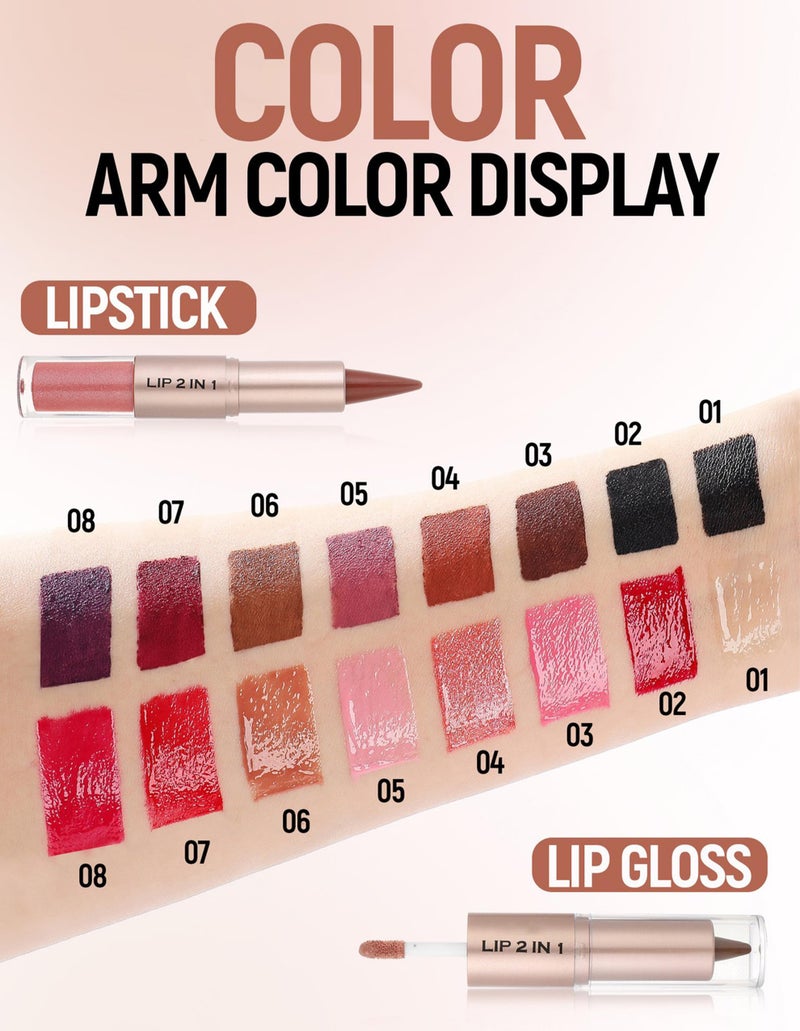 Erinde 2 In 1 Lip Combo Set, Dual-Ended Lip Liner & Gloss Combo, Nude Brown Lipliner, Velvet Matte Lipstick & High-Shine Gloss, High Pigmented Long-Lasting Lipstick Makeup, Vegan & Cruelty-Free, 06 - Image 4