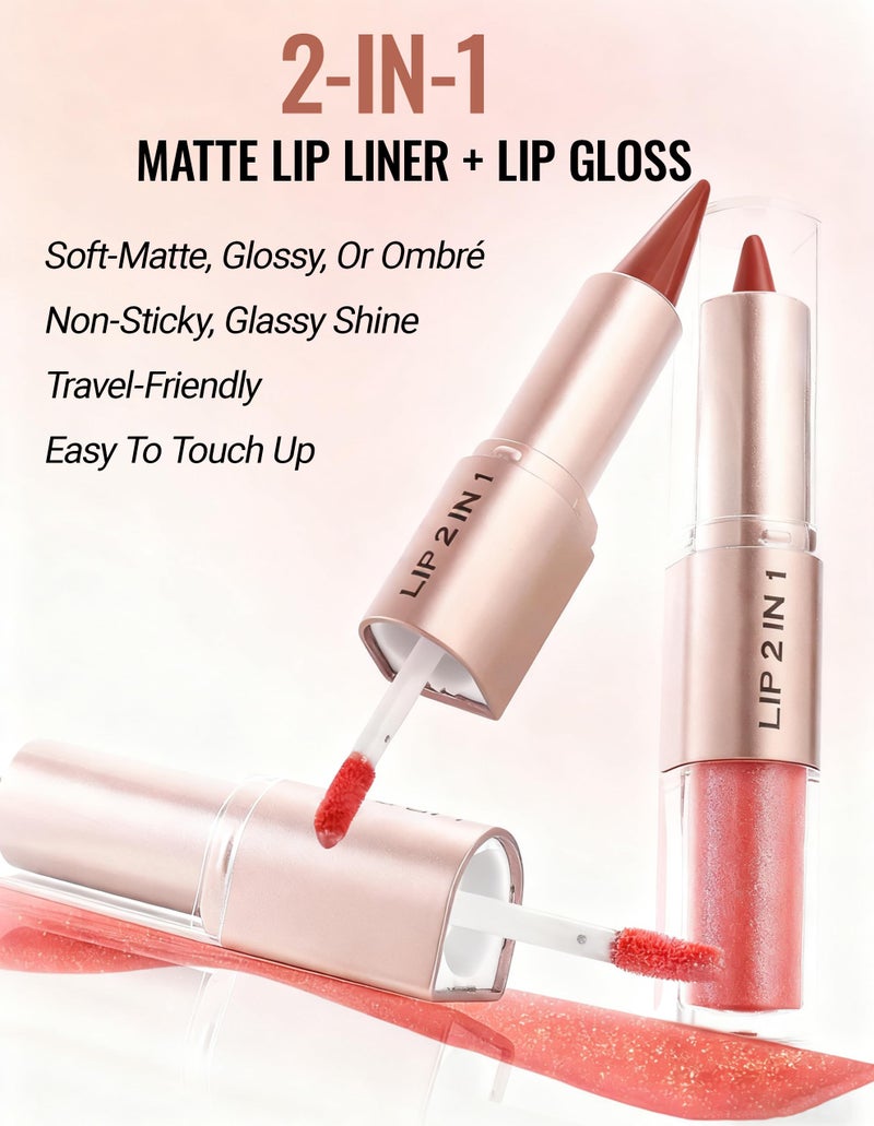 Erinde 2 In 1 Lip Combo Set, Dual-Ended Lip Liner & Gloss Combo, Nude Brown Lipliner, Velvet Matte Lipstick & High-Shine Gloss, High Pigmented Long-Lasting Lipstick Makeup, Vegan & Cruelty-Free, 06 - Image 5