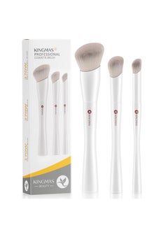 KingMas Angled Foundation Brush Concealer Brush, Premium Kabuki Makeup Brush For Liquid, Blending, Cream, Powder, Blush Buffing Stippling Face Makeup Tools White (White, A. 3Pcs (170W/270W/370W))  - Image 1
