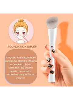 KingMas Angled Foundation Brush Concealer Brush, Premium Kabuki Makeup Brush For Liquid, Blending, Cream, Powder, Blush Buffing Stippling Face Makeup Tools White (White, A. 3Pcs (170W/270W/370W))  - Image 3