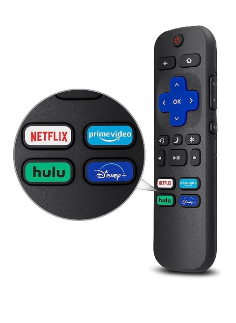 Replacement Remote Control For TCL/Hisense/Sharp Roku TV With Netflix Disney+/Hulu/Prime Video Buttons Black
