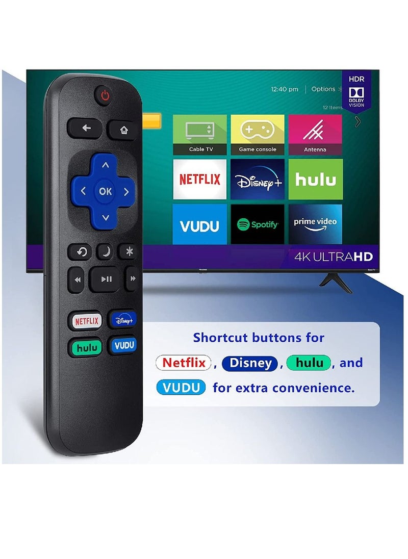 Replacement Remote Control For TCL/Hisense/Sharp Roku TV With Netflix Disney+/Hulu/Prime Video Buttons Black