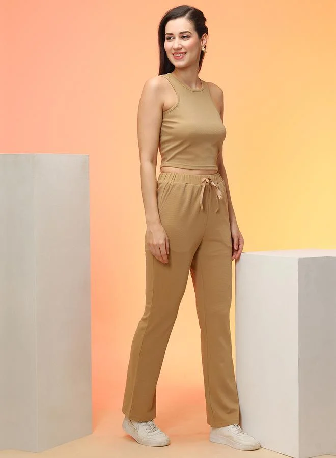 جلو باص Globus Women Brown Sleeveless Crop Top and Trousers Co-Ords