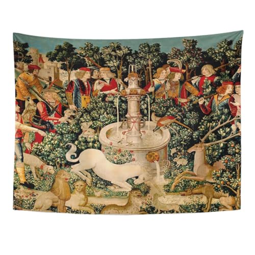 Semtomn Tapestry Artwork Wall Hanging Unicorn Tapestries Medieval Hunt Found Mythical Creatures 60x80 Inches Home Decor Tapestries Mattress Tablecloth Curtain Print - Image 1