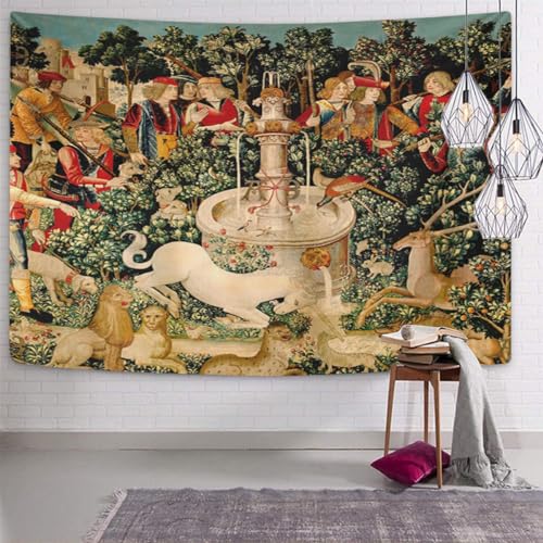 Semtomn Tapestry Artwork Wall Hanging Unicorn Tapestries Medieval Hunt Found Mythical Creatures 60x80 Inches Home Decor Tapestries Mattress Tablecloth Curtain Print - Image 2