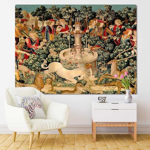 Semtomn Tapestry Artwork Wall Hanging Unicorn Tapestries Medieval Hunt Found Mythical Creatures 60x80 Inches Home Decor Tapestries Mattress Tablecloth Curtain Print - Image 4