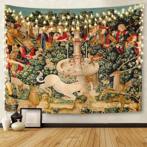 Semtomn Tapestry Artwork Wall Hanging Unicorn Tapestries Medieval Hunt Found Mythical Creatures 60x80 Inches Home Decor Tapestries Mattress Tablecloth Curtain Print - Image 3