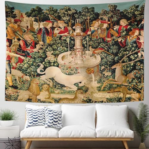 Semtomn Tapestry Artwork Wall Hanging Unicorn Tapestries Medieval Hunt Found Mythical Creatures 60x80 Inches Home Decor Tapestries Mattress Tablecloth Curtain Print - Image 5