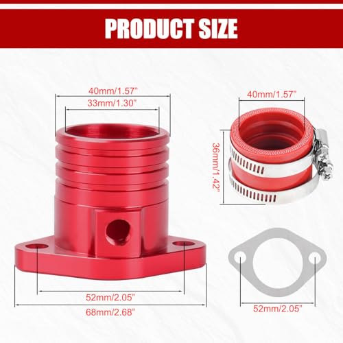 Cylemoto Intake Manifold Pipe CNC Inlet Pipe Kit for VM34 Carburetor for Hond GX340 GX390 GX270 for 301CC 420CC 459CC 11HP 13HP Engine Mini Bikes Go Karts Lawnmower Water Pump Pressure Washer Parts Red - Image 3