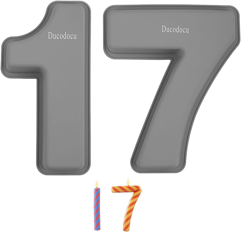 Ducodocu Silicone Number Cake Pan Large 3D Number Cake Mold Baking Forms Novel Cake Tins DIY Baking Mold for 17/71th Birthday Wedding Anniversary 10 inch Number of 1&7 - Image 1