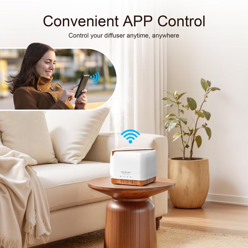 ASAKUKI موزع زيت أساسي ASAKUKI للمنزل، مرطب ذكي WiFi سعة 700 مل، اتصال سهل مع أليكسا وGoogle Home، تطبيق الهاتف والتحكم الصوتي، مؤقتات مجدولة مخصصة وضوء LED - أصفر - Image 3