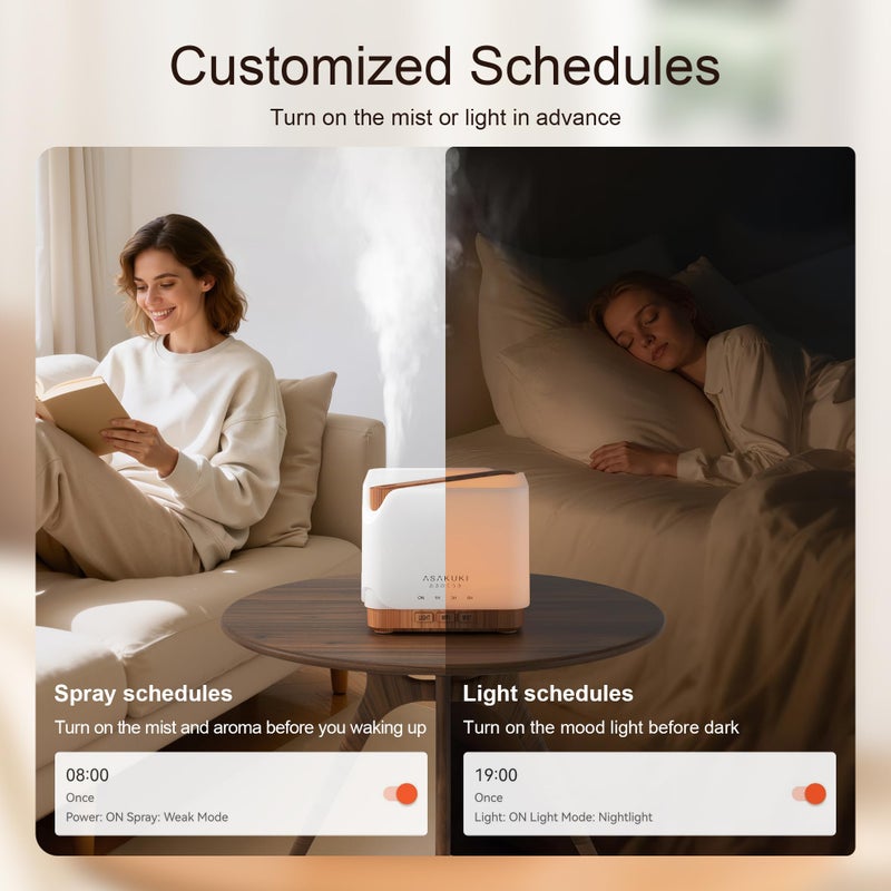 ASAKUKI موزع زيت أساسي ASAKUKI للمنزل، مرطب ذكي WiFi سعة 700 مل، اتصال سهل مع أليكسا وGoogle Home، تطبيق الهاتف والتحكم الصوتي، مؤقتات مجدولة مخصصة وضوء LED - أصفر - Image 4