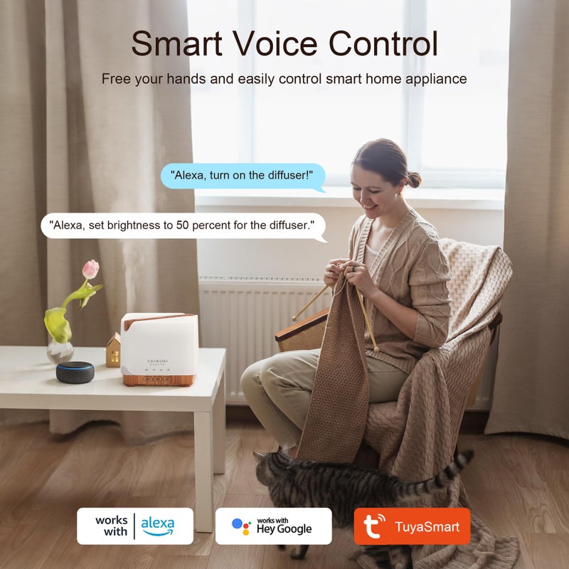 ASAKUKI موزع زيت أساسي ASAKUKI للمنزل، مرطب ذكي WiFi سعة 700 مل، اتصال سهل مع أليكسا وGoogle Home، تطبيق الهاتف والتحكم الصوتي، مؤقتات مجدولة مخصصة وضوء LED - أصفر - Image 2