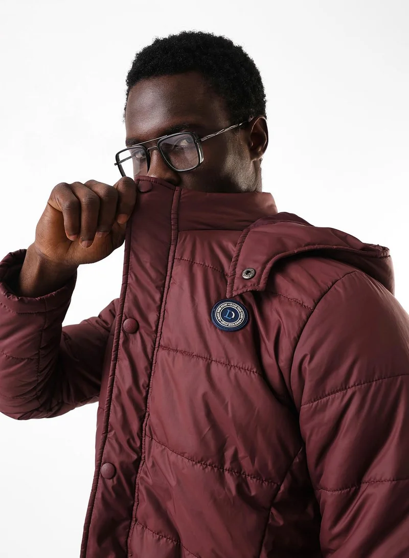 Men's Wine 100% Polyester Puffer Regular Fit Jacket