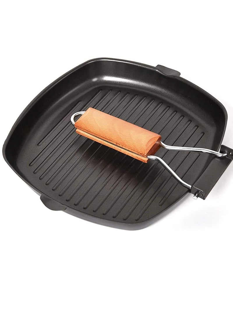 مقلاة شواء مربعة قابلة للطي بمقبض خشبي غير لاصق - Image 1