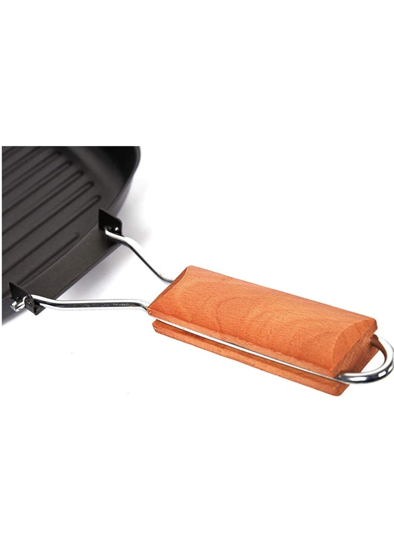 مقلاة شواء مربعة قابلة للطي بمقبض خشبي غير لاصق - Image 3