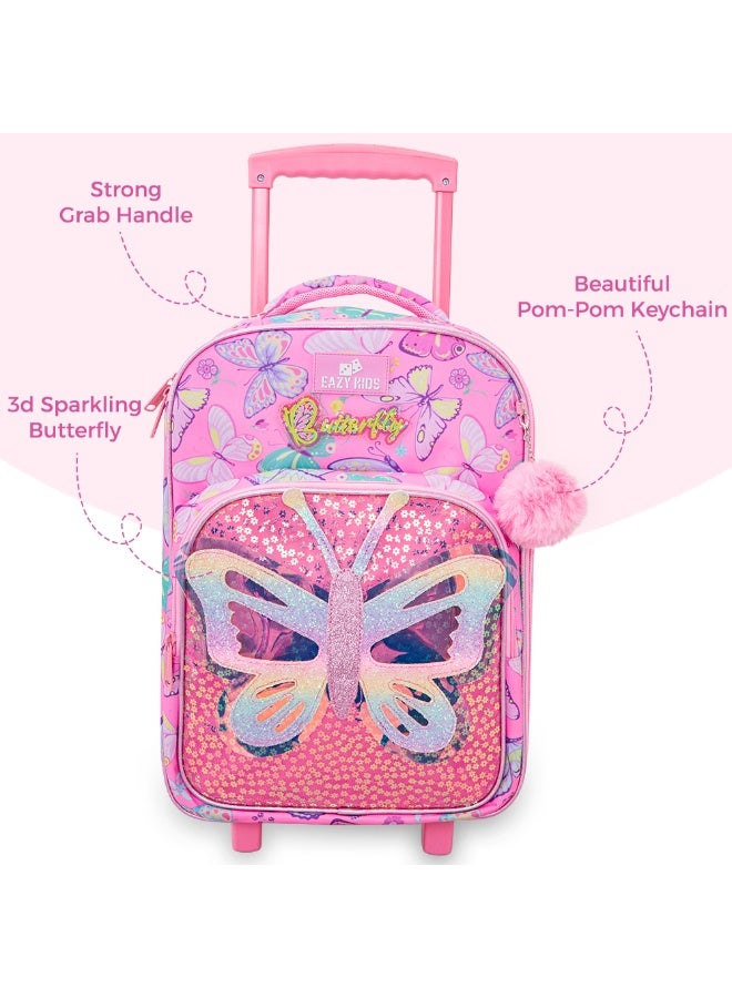 Eazy Kids 17” Trolley School Backpack Set w/ Stainless Steel Glitter Water Bottle – Butterfly Pink - Image 4