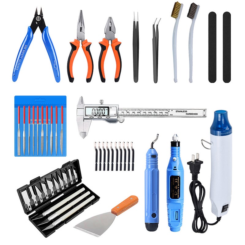 3D Printer Model Cleaning Tool Engraving Knife Carving Kit Including Wood Carving Tools Deburring Scraper Filaments Knife Clean Up Kit Polishing Strip Hot Air Machine and More - Image 1