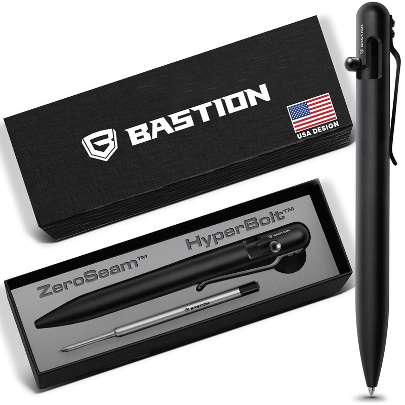 BASTION Stainless Steel Bolt Action Pen - exclusive Hyperbolt & ZeroSeam, CNC Machined EDC Writing Tool, Refillable, Executive Gift Pen - Black - Image 1