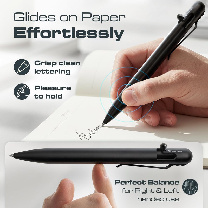 BASTION Stainless Steel Bolt Action Pen - exclusive Hyperbolt & ZeroSeam, CNC Machined EDC Writing Tool, Refillable, Executive Gift Pen - Black - Image 3