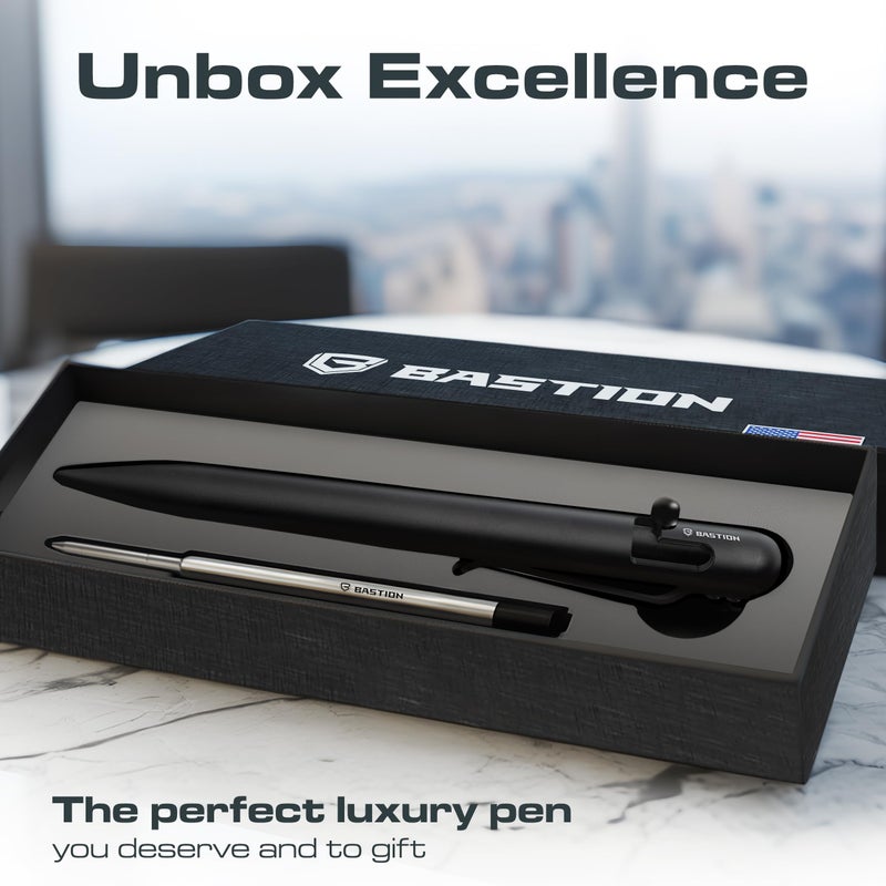 BASTION Stainless Steel Bolt Action Pen - exclusive Hyperbolt & ZeroSeam, CNC Machined EDC Writing Tool, Refillable, Executive Gift Pen - Black - Image 5