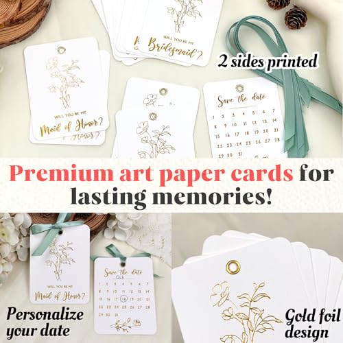 STOFINITY Bridesmaid Proposal Card Set - 8 Will You Be My Bridesmaid Card, 2 Maid Of Honor Cards, 2 Matron Of Honor Cards, Wedding Bridesmaid Proposal Gifts Ideas Green Ribbon - Image 3